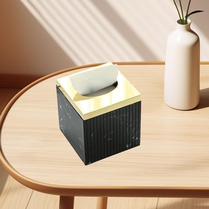 Square Tissue Box Cover Table Napkin Holder for Drawing Room Household Hotel Black Yellow