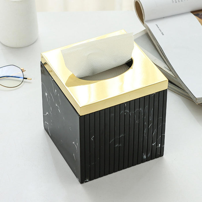 Square Tissue Box Cover Table Napkin Holder for Drawing Room Household Hotel Black Yellow