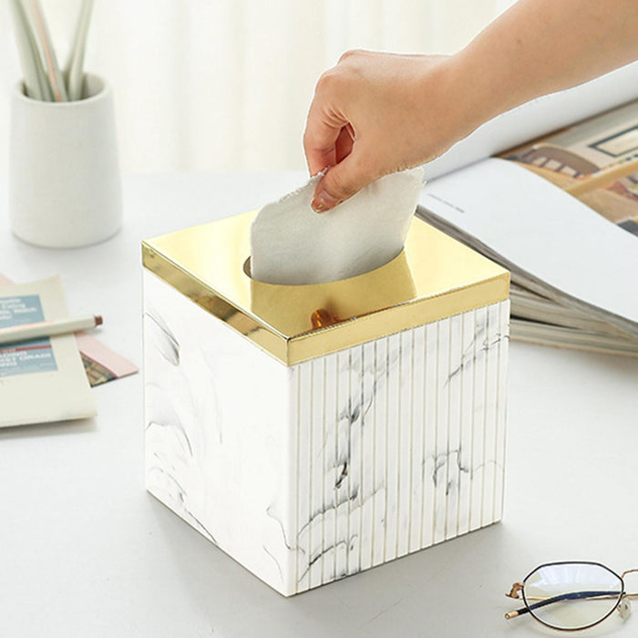 Square Tissue Box Cover Table Napkin Holder for Drawing Room Household Hotel White