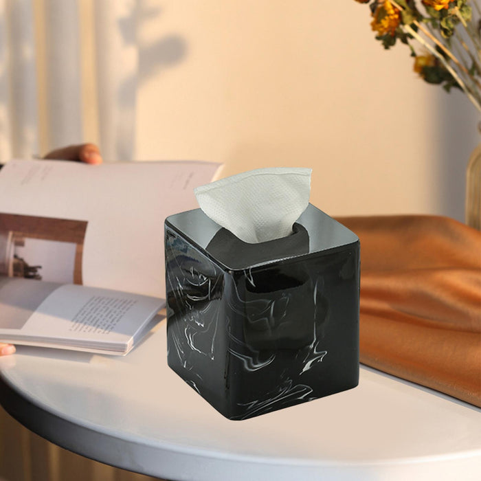 Square Tissue Box Cover Table Napkin Holder for Drawing Room Household Hotel Black