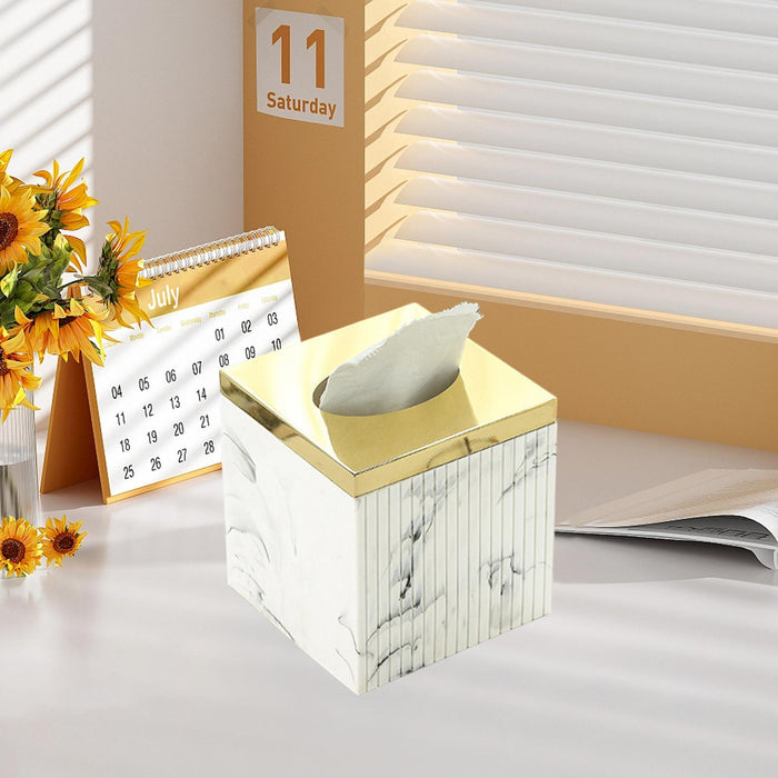 Square Tissue Box Cover Table Napkin Holder for Drawing Room Household Hotel White Yellow