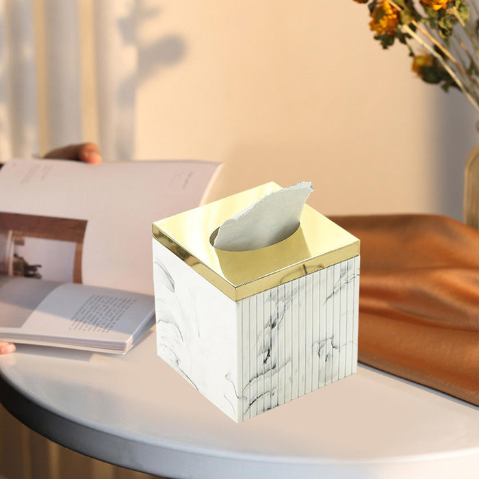 Square Tissue Box Cover Table Napkin Holder for Drawing Room Household Hotel White Yellow