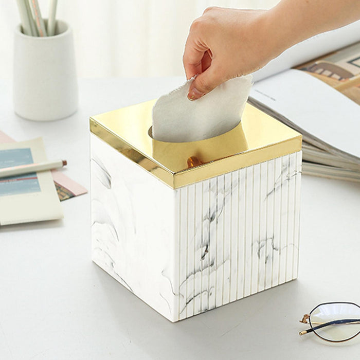 Square Tissue Box Cover Table Napkin Holder for Drawing Room Household Hotel White Yellow