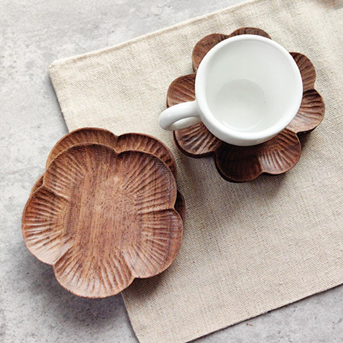 Wooden Coaster Tray Portable Coaster for Drink for Cafe Restaurant Household Four Leaf Grass