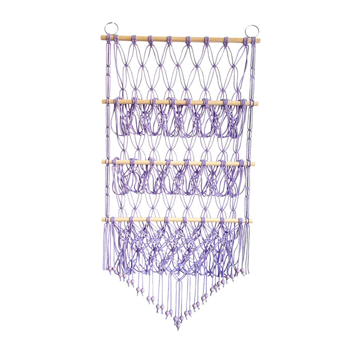 Wall Mounted Macrame Toy Organizer Storage Mesh Holder for Bedroom Kids Room Purple