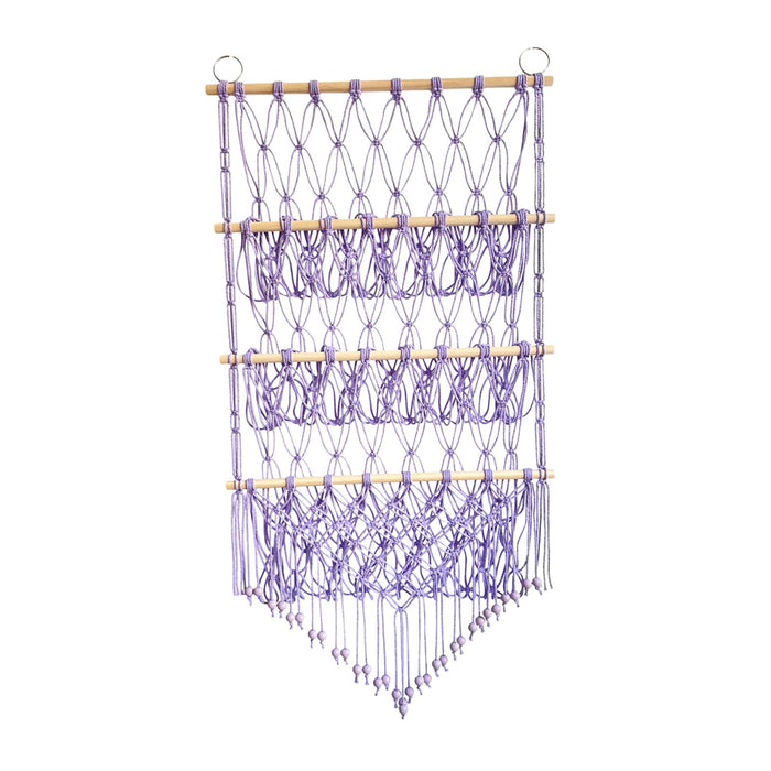 Wall Mounted Macrame Toy Organizer Storage Mesh Holder for Bedroom Kids Room Purple