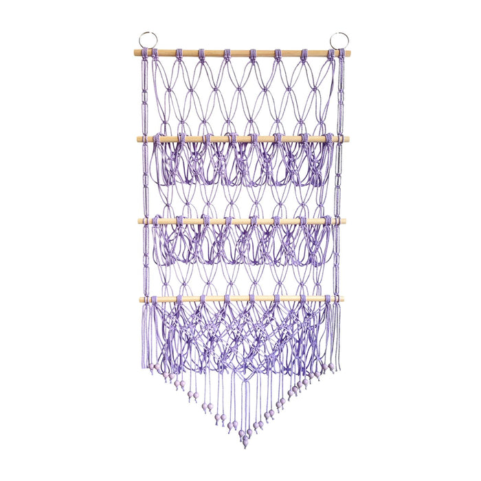 Wall Mounted Macrame Toy Organizer Storage Mesh Holder for Bedroom Kids Room Purple