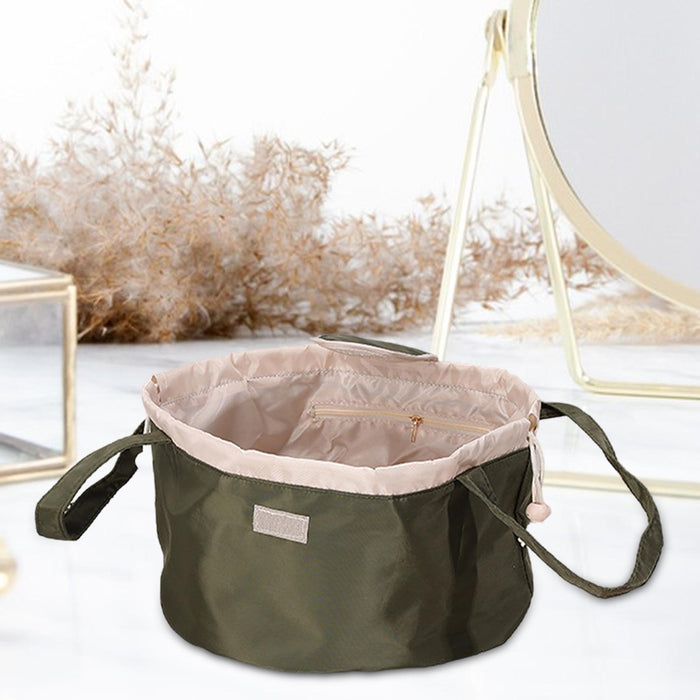 Drawstring Makeup Bag Portable with Handle Water Resistant Make up Organizer Green