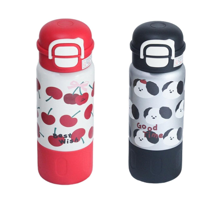 Insulated Water Bottle Portable Cartoon Water Cup for Outdoor Camping Red Cherry