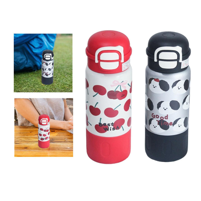 Insulated Water Bottle Portable Cartoon Water Cup for Outdoor Camping Red Cherry