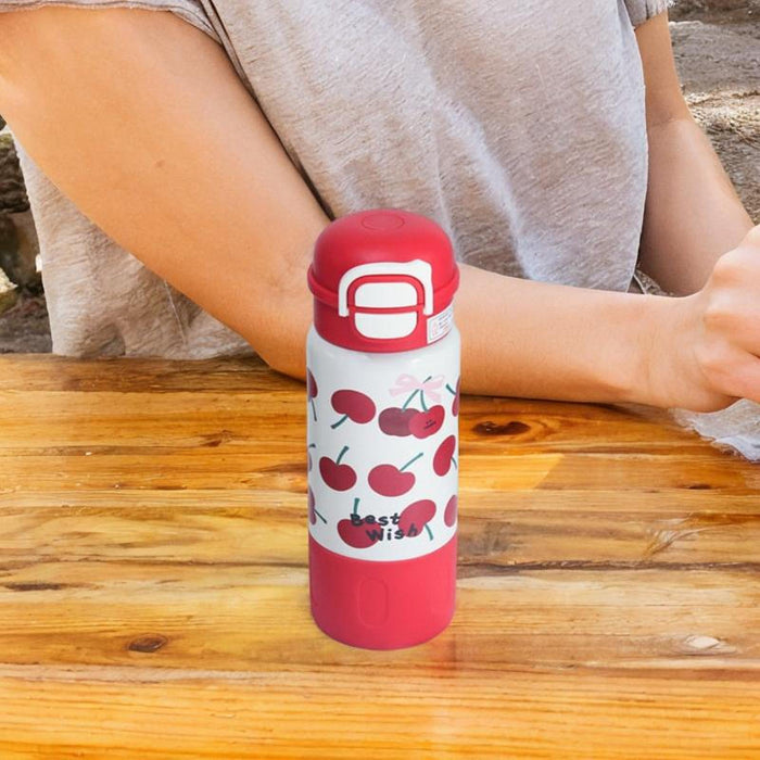 Insulated Water Bottle Portable Cartoon Water Cup for Outdoor Camping Red Cherry