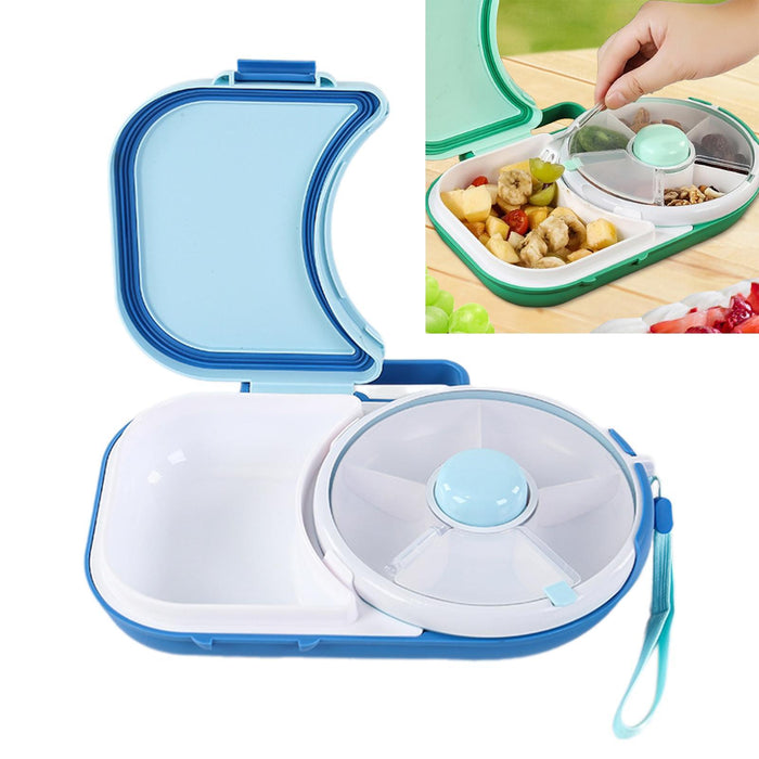 Snack Rotating Container Easy Clean Sealing Lunch Box for Veggie Kids Adults Blue