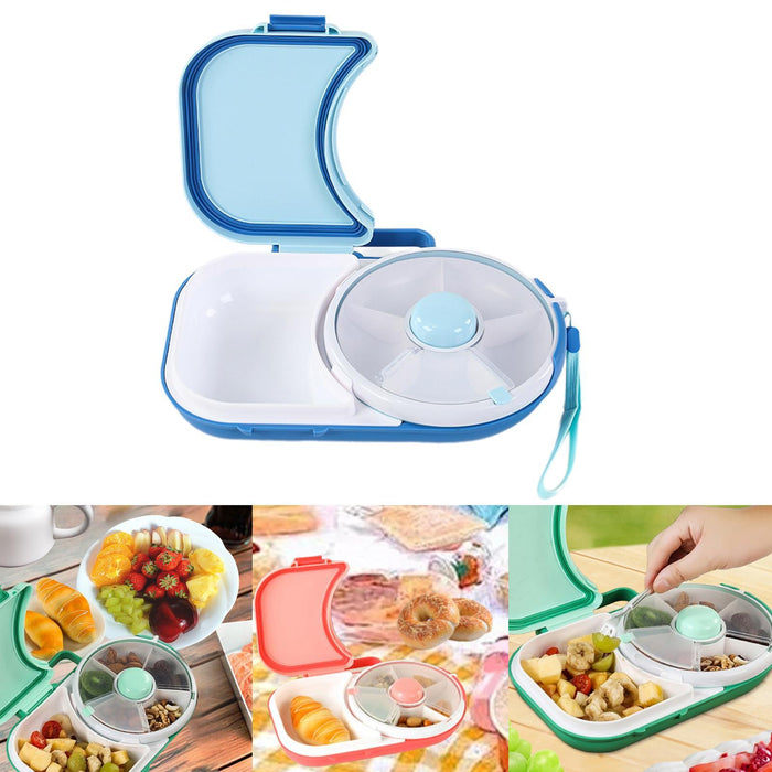 Snack Rotating Container Easy Clean Sealing Lunch Box for Veggie Kids Adults Blue