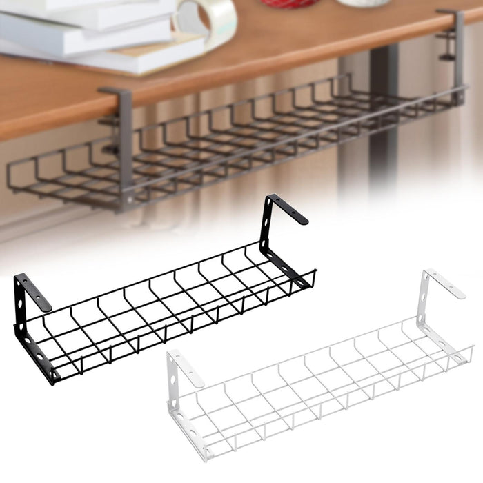 Under Desk Wire Organizing Tray Easy to Install Computer Cable Rack for Home Black