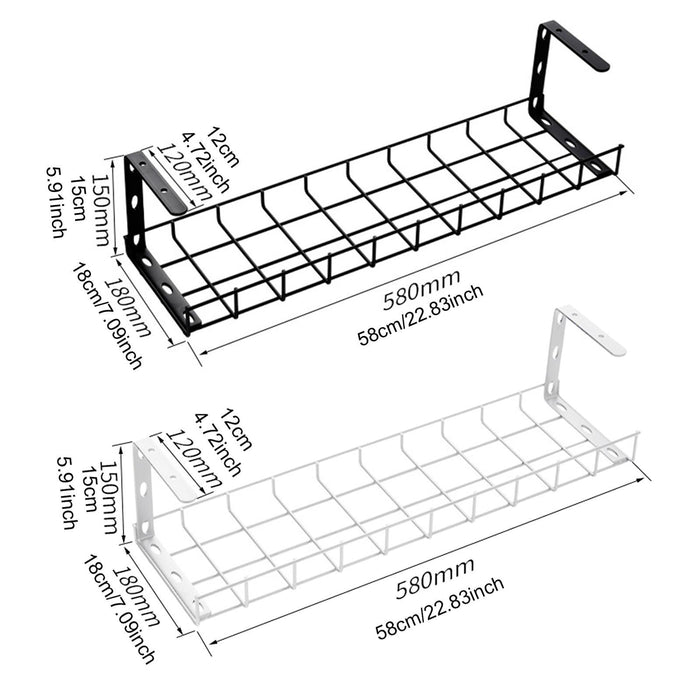 Under Desk Wire Organizing Tray Easy to Install Computer Cable Rack for Home Black