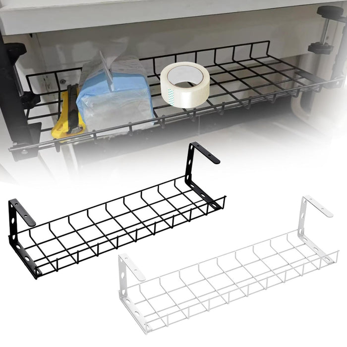 Under Desk Wire Organizing Tray Easy to Install Computer Cable Rack for Home Black