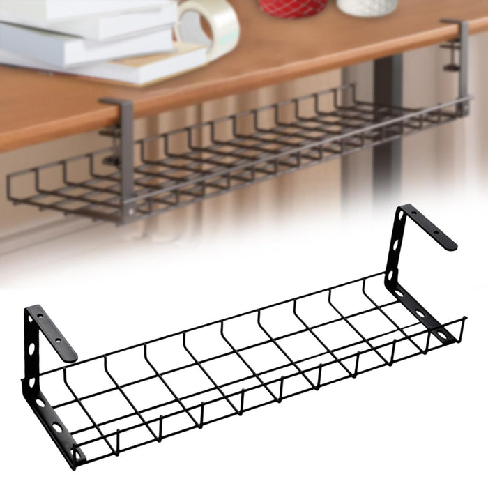 Under Desk Wire Organizing Tray Easy to Install Computer Cable Rack for Home Black