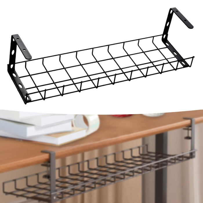 Under Desk Wire Organizing Tray Easy to Install Computer Cable Rack for Home Black