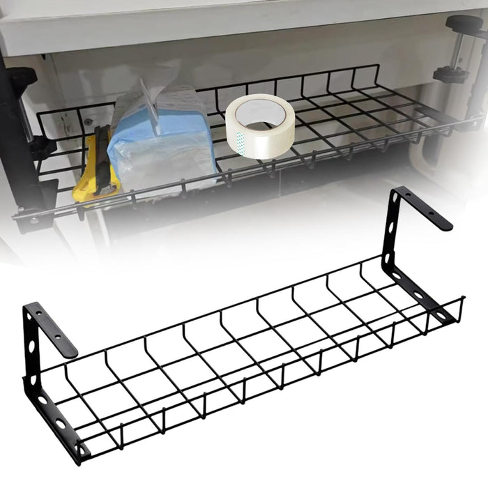 Under Desk Wire Organizing Tray Easy to Install Computer Cable Rack for Home Black