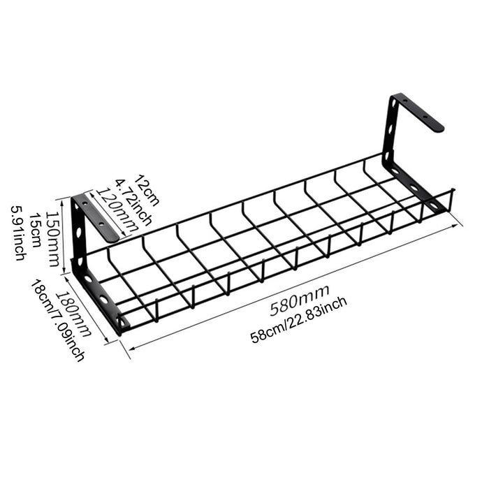 Under Desk Wire Organizing Tray Easy to Install Computer Cable Rack for Home Black