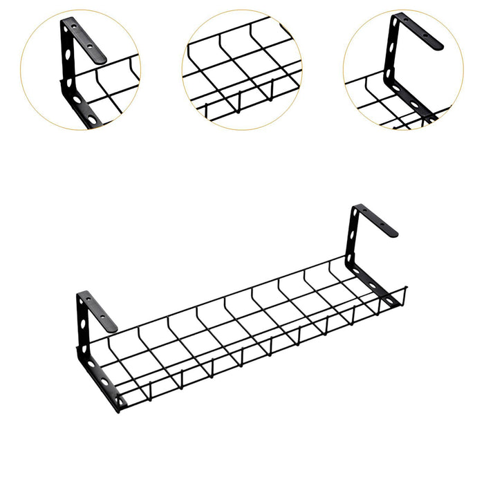 Under Desk Wire Organizing Tray Easy to Install Computer Cable Rack for Home Black