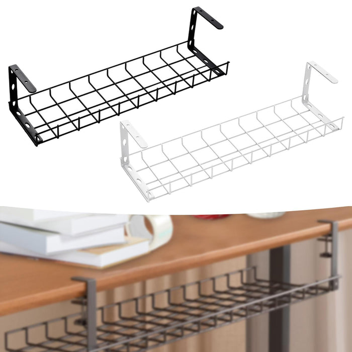 Under Desk Wire Organizing Tray Easy to Install Computer Cable Rack for Home Black