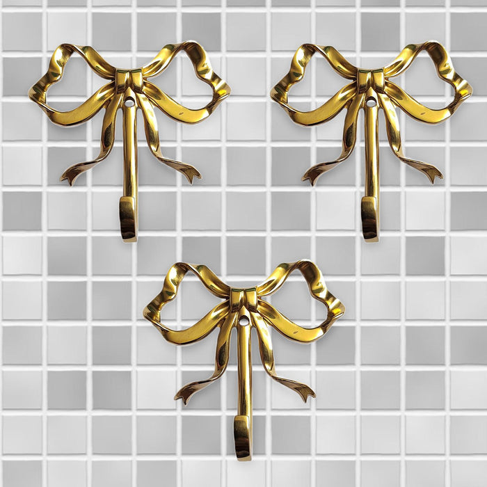 3x Butterfly Knot Wall Hooks Art Brass Hooks for Home Apartment Drawing Room 6.6 cmx6.6 cmx1.7 cm