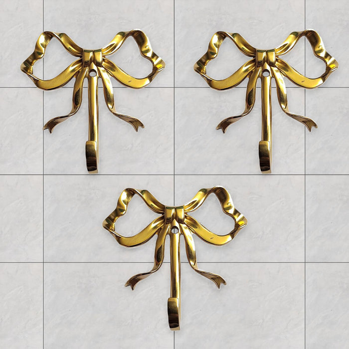 3x Butterfly Knot Wall Hooks Art Brass Hooks for Home Apartment Drawing Room 6.6 cmx6.6 cmx1.7 cm