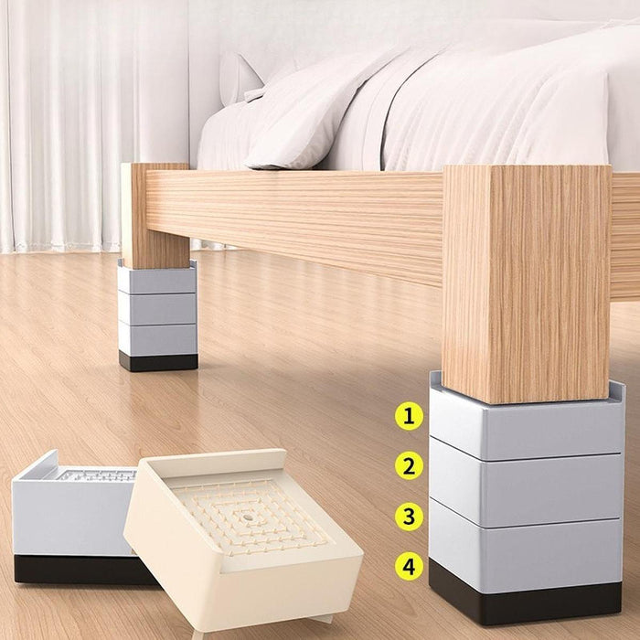 4x Adjustable Furniture Risers Square Heightening Foot Pad for Home Cupboard Grey