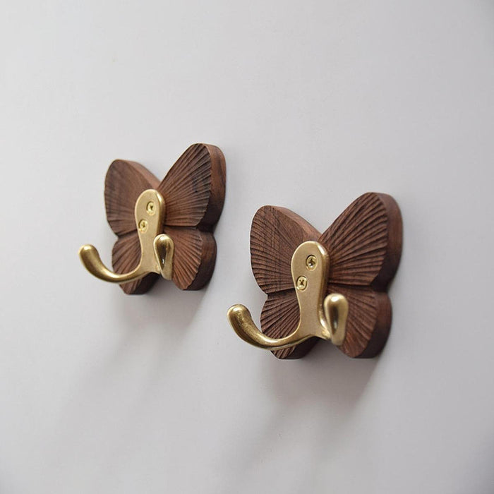 2x Wooden Butterfly Wall Hooks Door Back Hat Hangers for Closet Home Bedroom