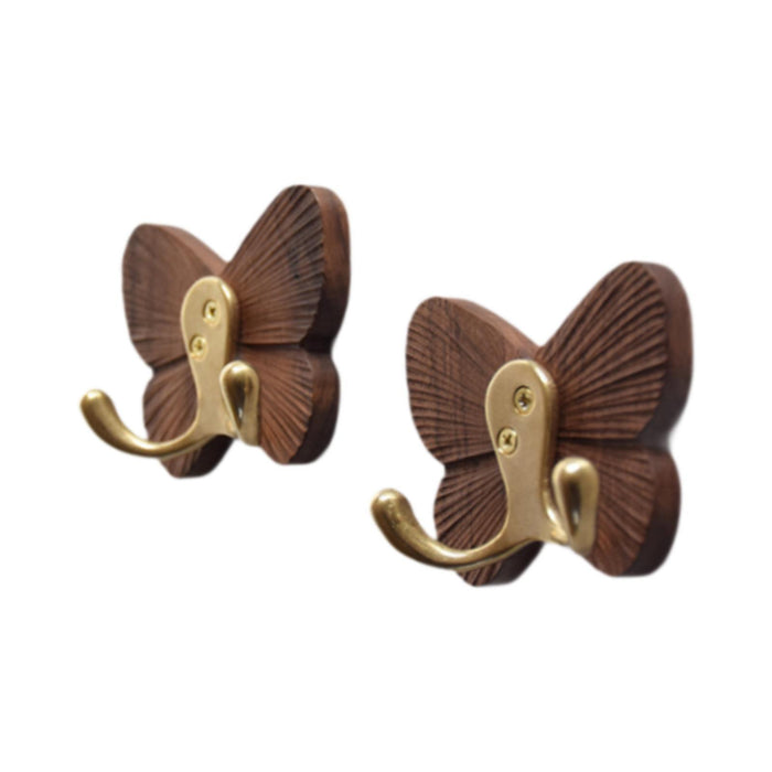 2x Wooden Butterfly Wall Hooks Door Back Hat Hangers for Closet Home Bedroom