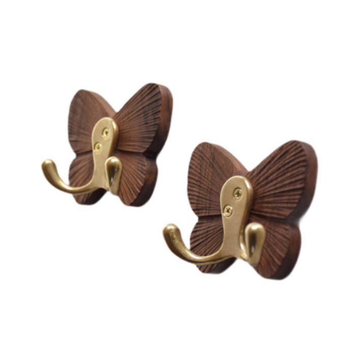 2x Wooden Butterfly Wall Hooks Door Back Hat Hangers for Closet Home Bedroom