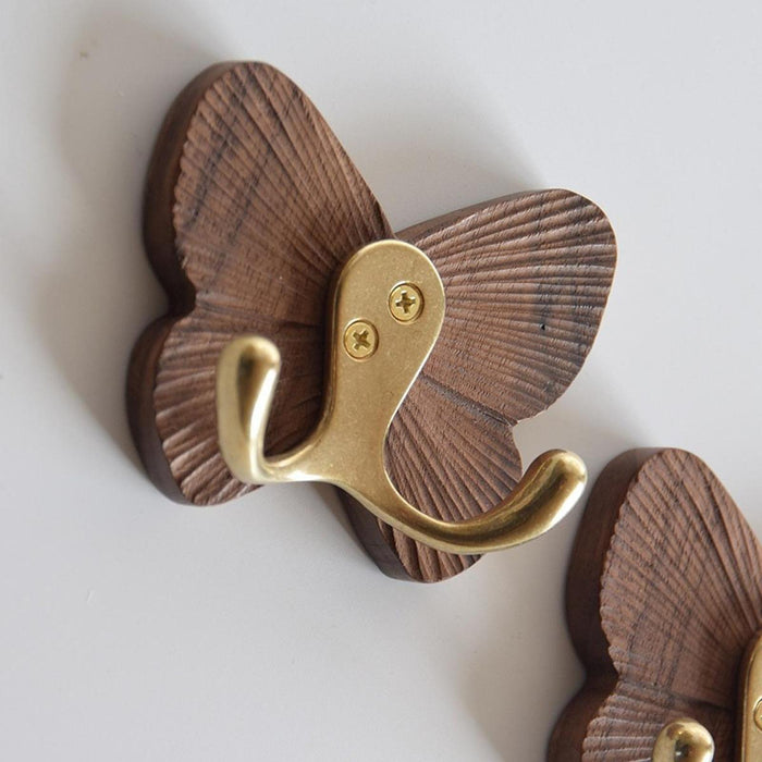 2x Wooden Butterfly Wall Hooks Door Back Hat Hangers for Closet Home Bedroom