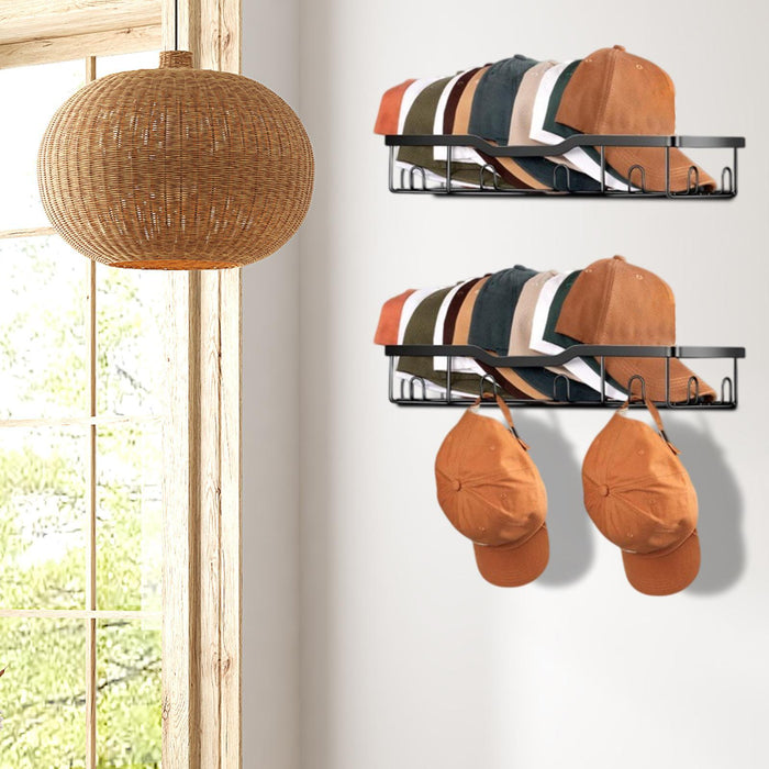 2x Wall Mounted Hat Racks Metal Baseball Caps Storage for Stores Dorm Office Black