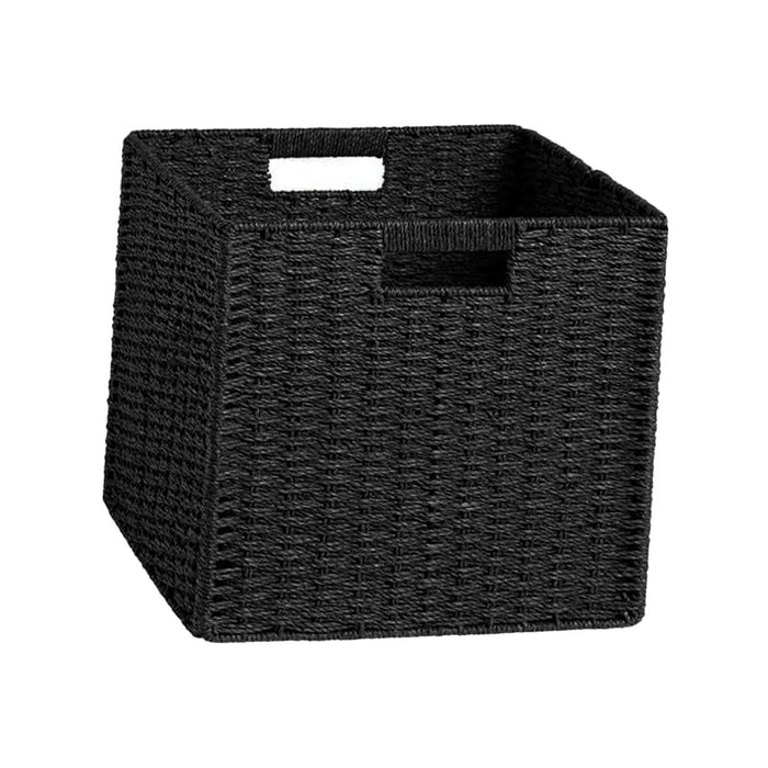 Crofta Woven Storage Basket Folding Sundries Organizer for Apartment Household Dorm Black 1pcs