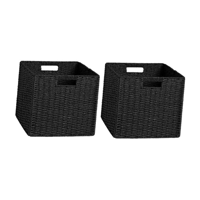 Crofta Woven Storage Basket Folding Sundries Organizer for Apartment Household Dorm Black 2pcs