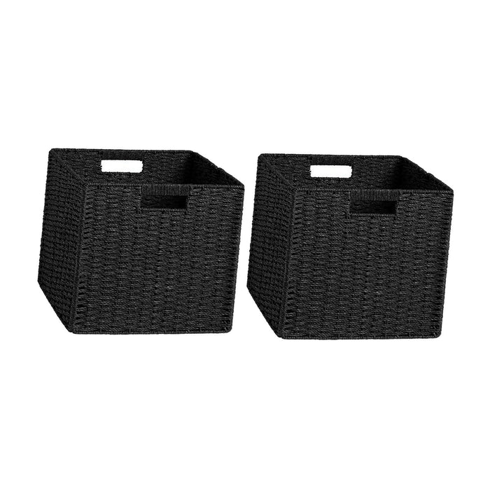 Crofta Woven Storage Basket Folding Sundries Organizer for Apartment Household Dorm Black 2pcs