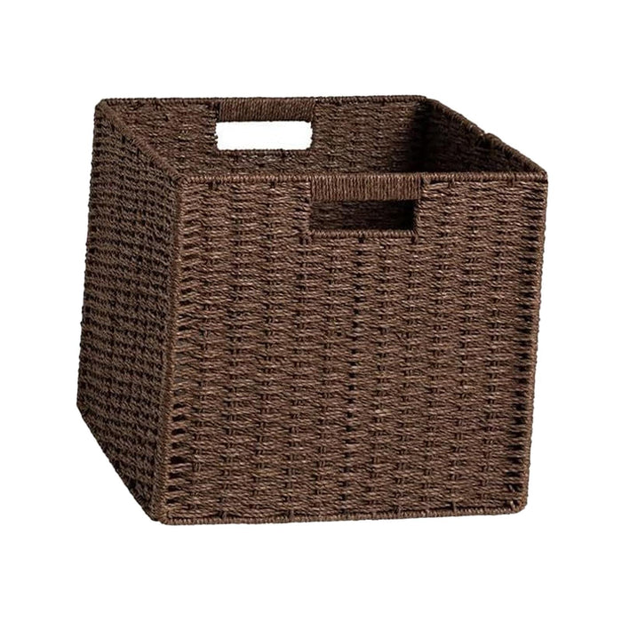 Crofta Woven Storage Basket Folding Sundries Organizer for Apartment Household Dorm Dark Brown 1pcs