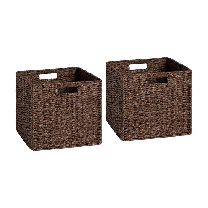 Crofta Woven Storage Basket Folding Sundries Organizer for Apartment Household Dorm Dark Brown 2pcs