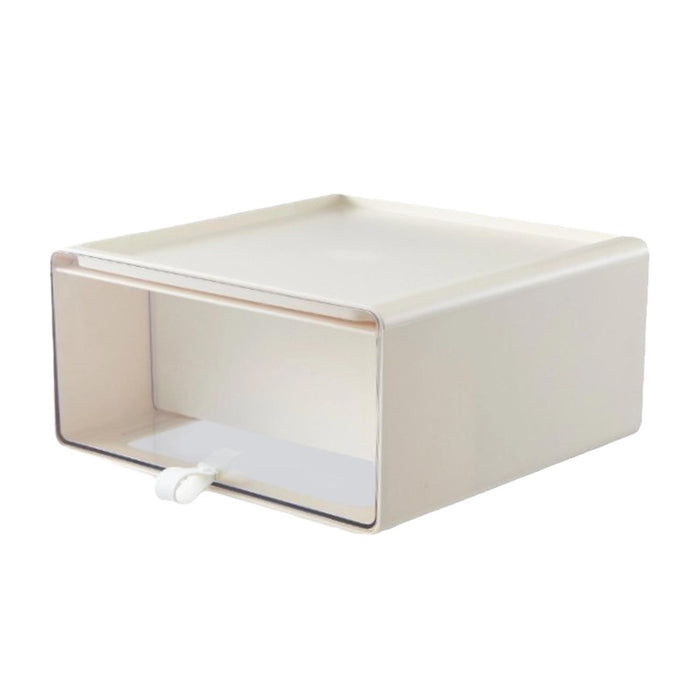 Crofta Desk Organizer with Drawer Stackable Storage Box for Bedroom Study Room Dorm Cream