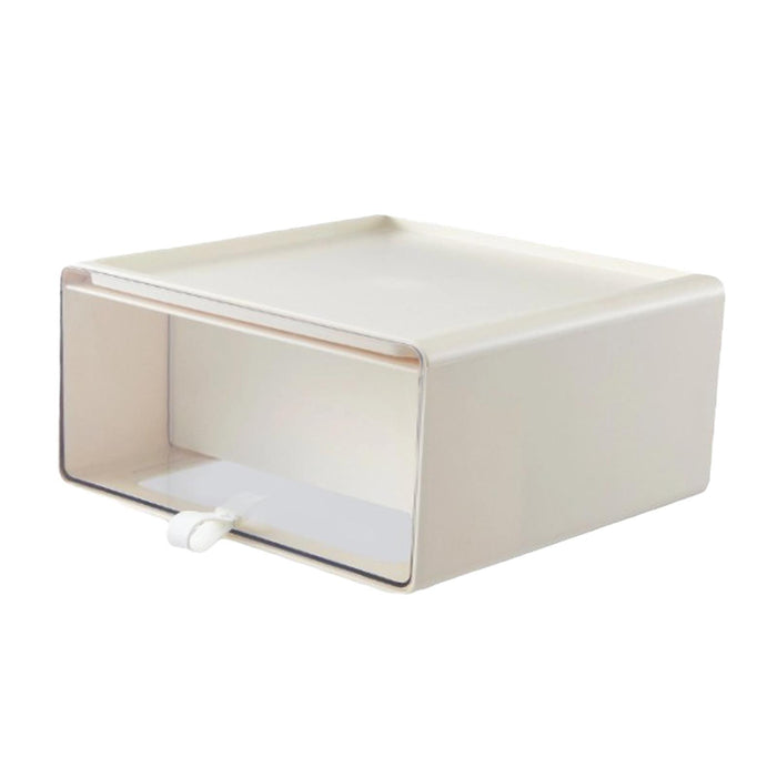 Crofta Desk Organizer with Drawer Stackable Storage Box for Bedroom Study Room Dorm Cream