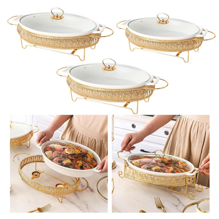 Chafing Dish with Glass Lid Food Dish with Handles with Stand Casserole Dish 14 Inch