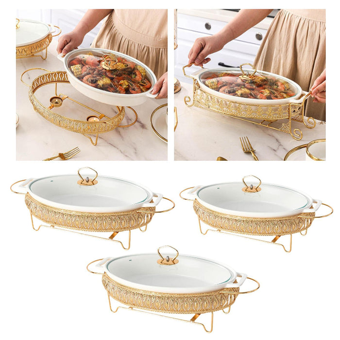 Chafing Dish with Glass Lid Food Dish with Handles with Stand Casserole Dish 14 Inch