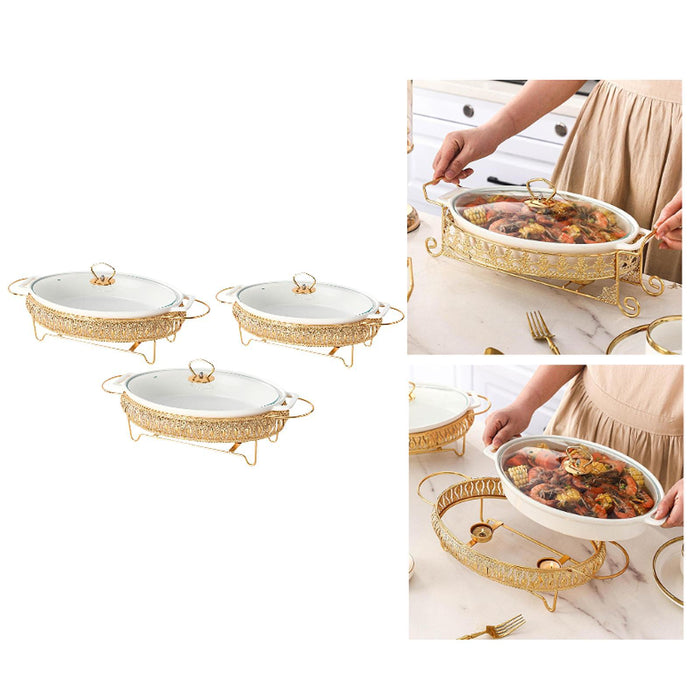 Chafing Dish with Glass Lid Food Dish with Handles with Stand Casserole Dish 14 Inch