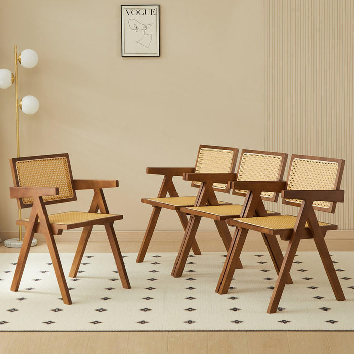 2 dining chairs, walnut color, using rubber wood weaving process,