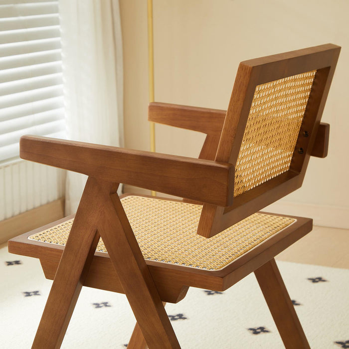 2 dining chairs, walnut color, using rubber wood weaving process,