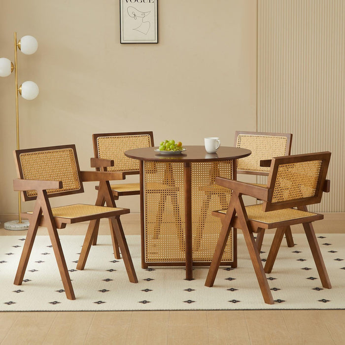 2 dining chairs, walnut color, using rubber wood weaving process,