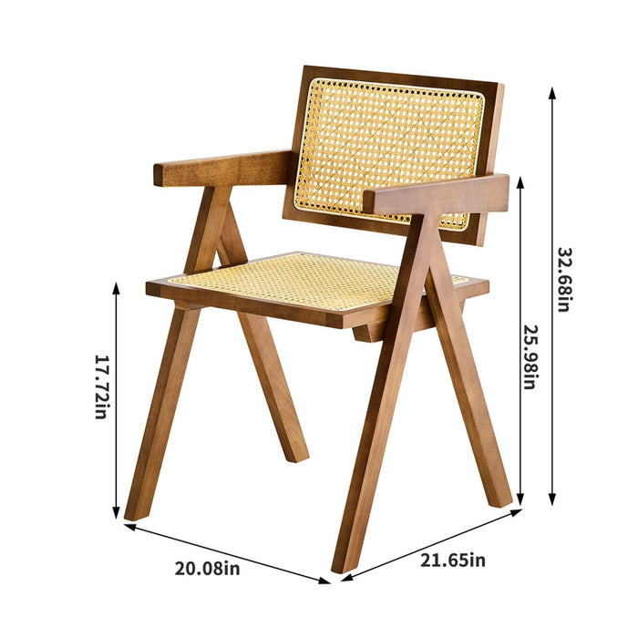 2 dining chairs, walnut color, using rubber wood weaving process,