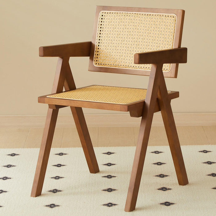 2 dining chairs, walnut color, using rubber wood weaving process,