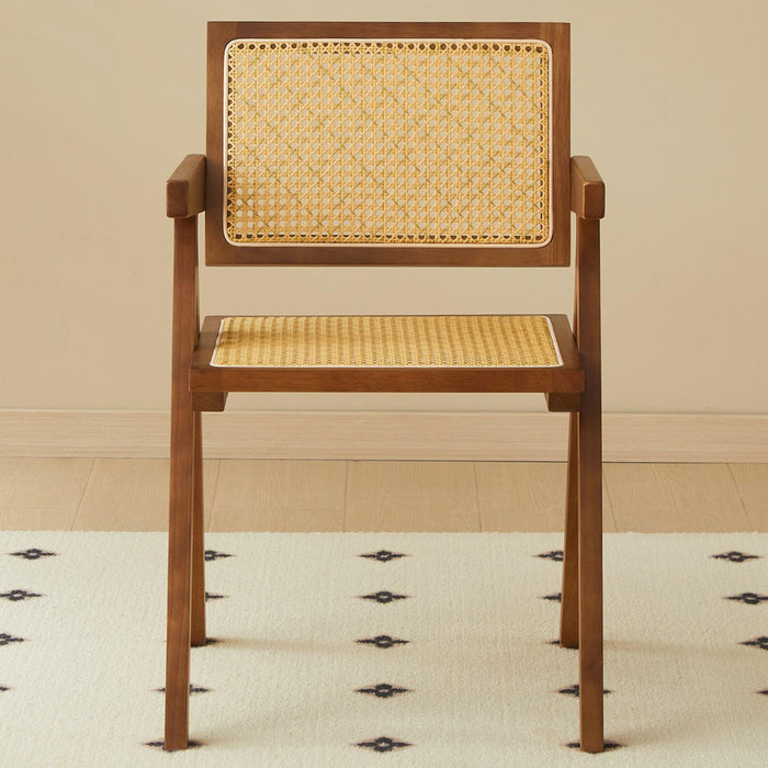 2 dining chairs, walnut color, using rubber wood weaving process,